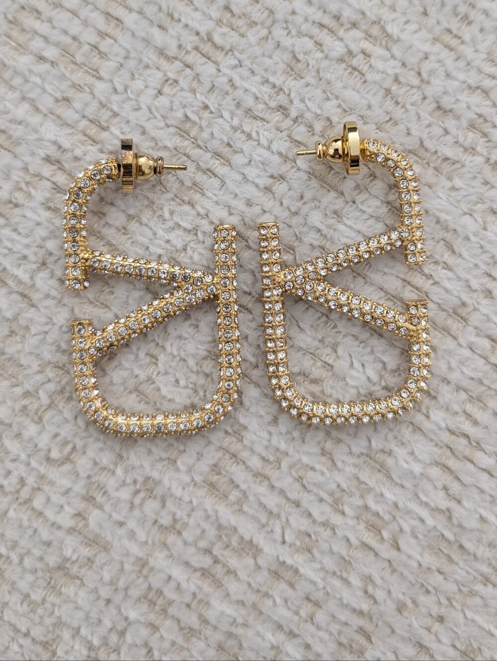 Valentino Gold Crystal Pavé Statement Hoop Earrings